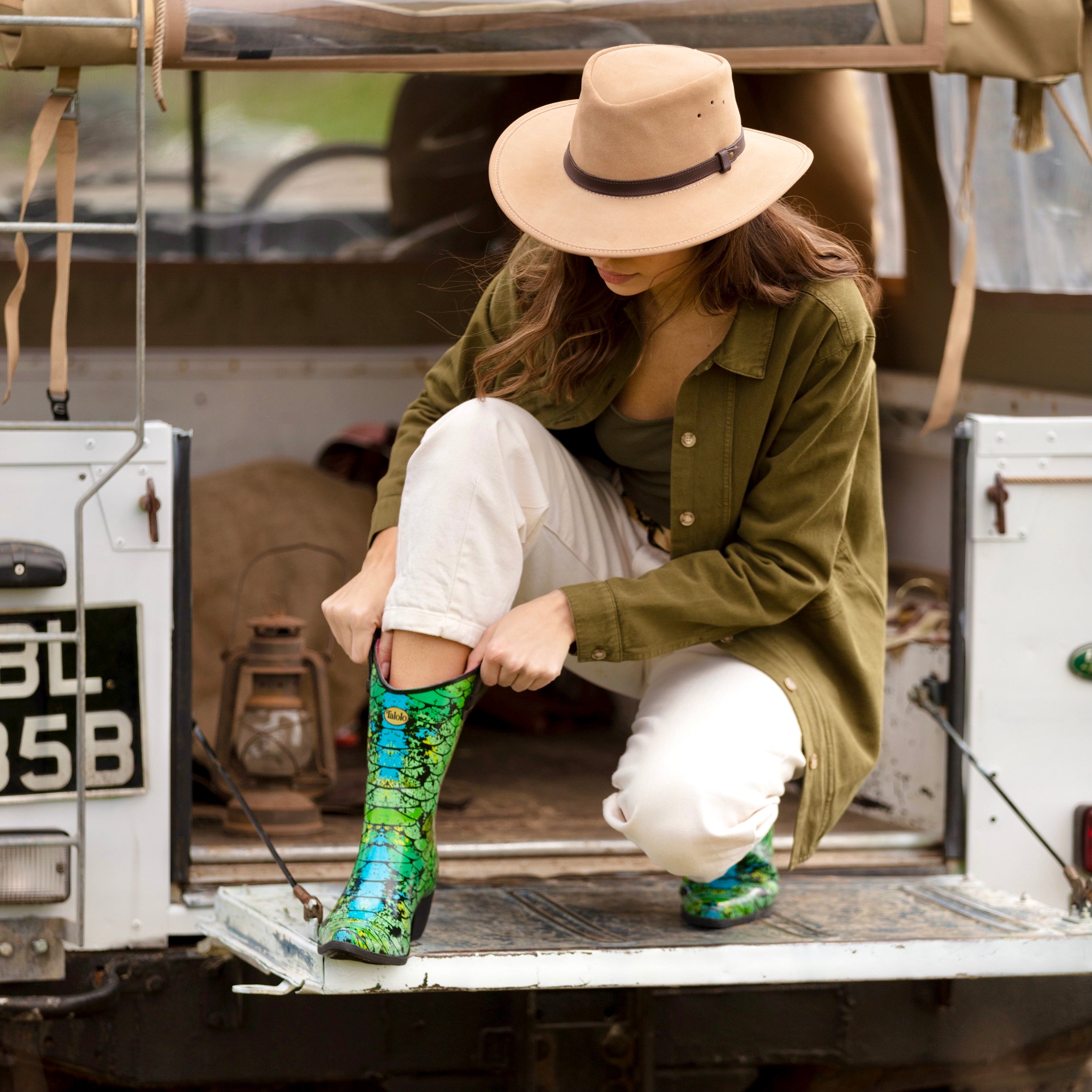 Peacock green and blue cowboy boot welly