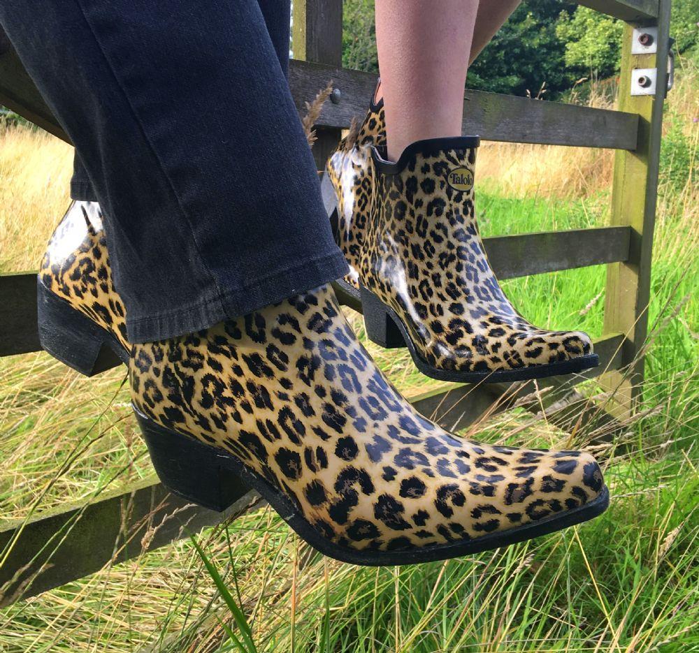Leopard Print Ankle Cowboy Welly Boots Wellington Boot