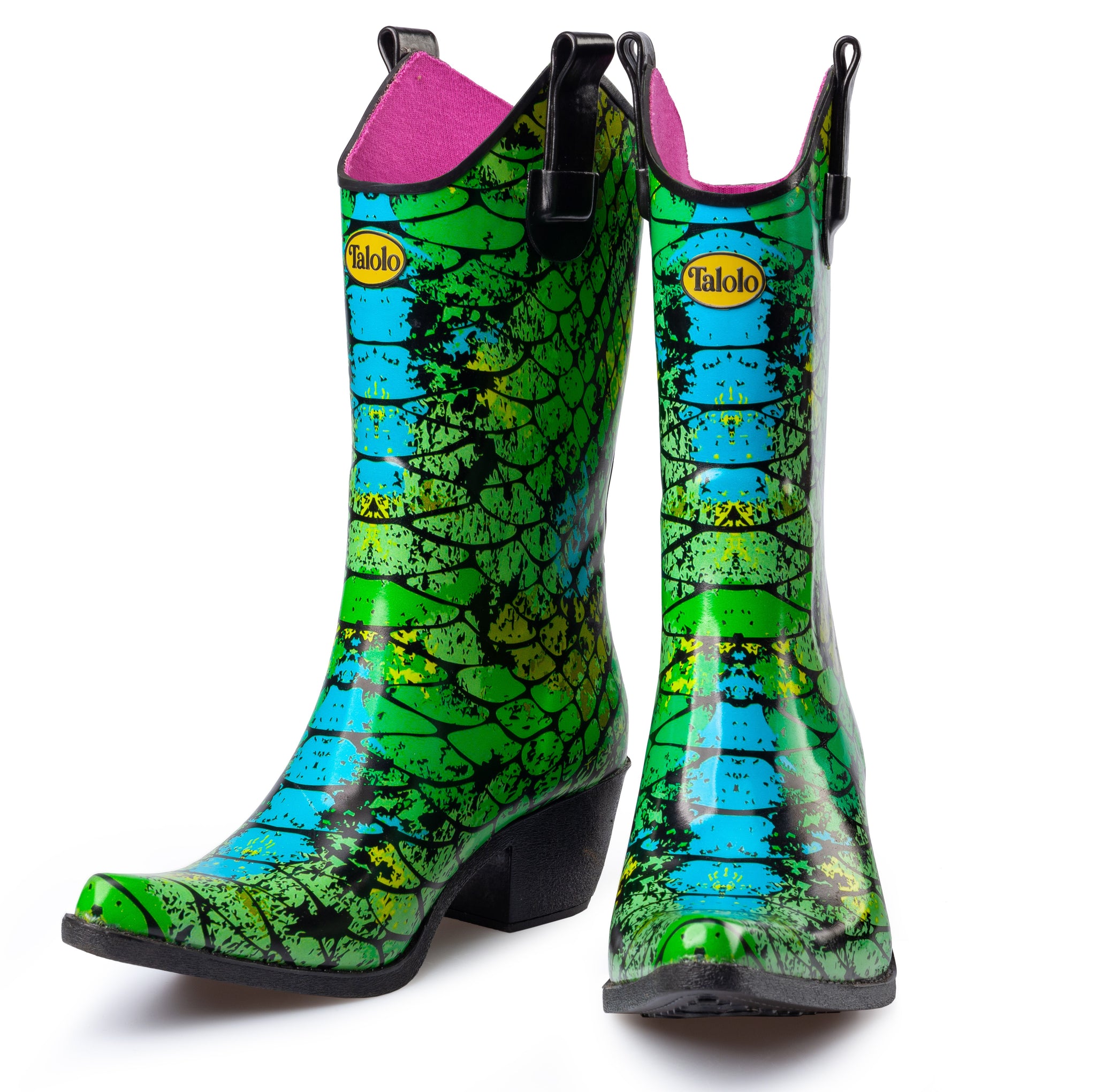 Peacock Green And Blue Cowboy Boot Welly Wellington Boots