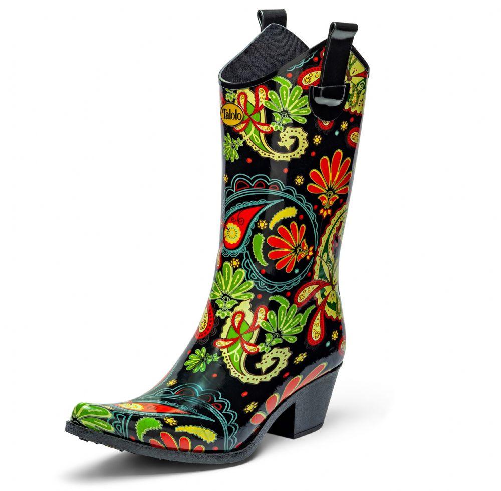 Totally bohemian with bright reds, greens and yellows, these Talolo Women's Paisley pointed cowboy welly boots have a 3cm heel and cut close to the leg for a flattering look. Will compliment virtually any outfit with this true vintage design. Lined for comfort